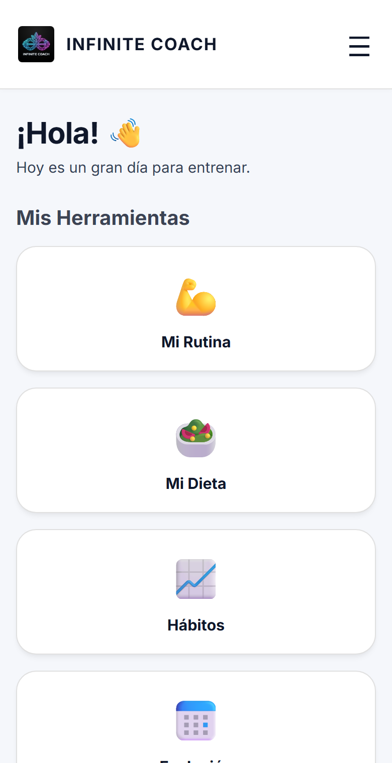 La app de Infinite Coach en el móvil del cliente