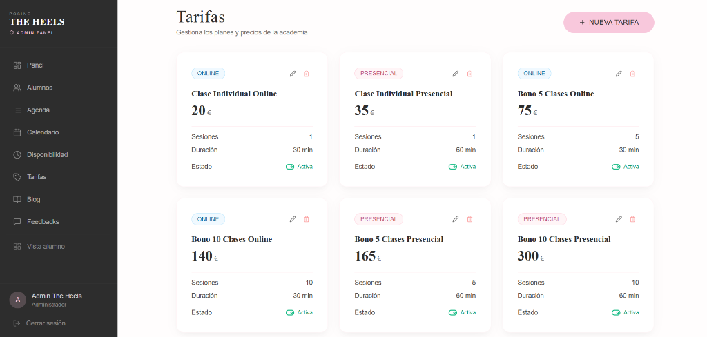 Gestión de Tarifas en The Heels