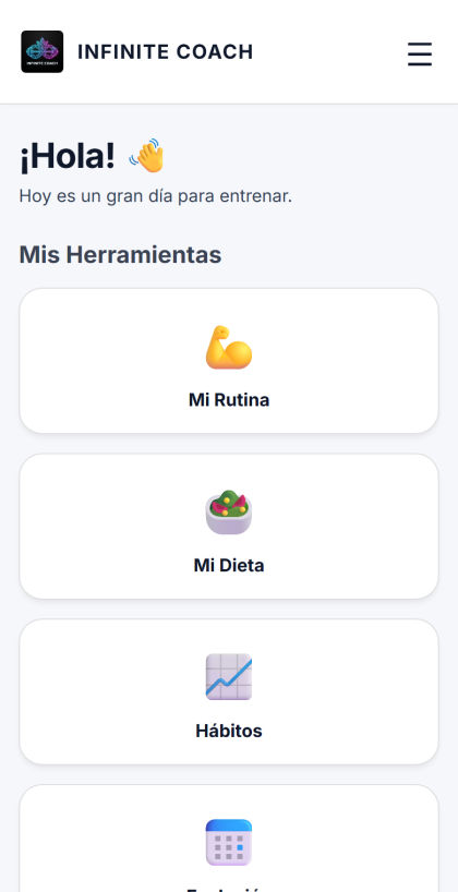 La misma app en el móvil del cliente: su rutina, su dieta y sus hábitos