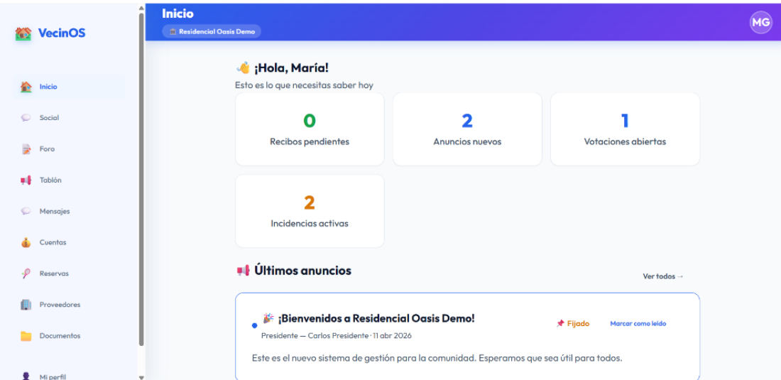 Panel de inicio de la Plataforma de Comunidades