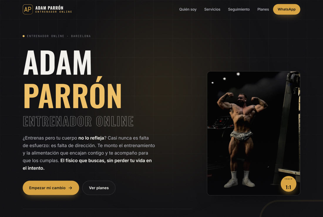 Página de inicio de la web de Adam Parrón