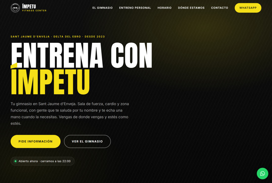 Página de inicio de la web de Ímpetu Fitness Center