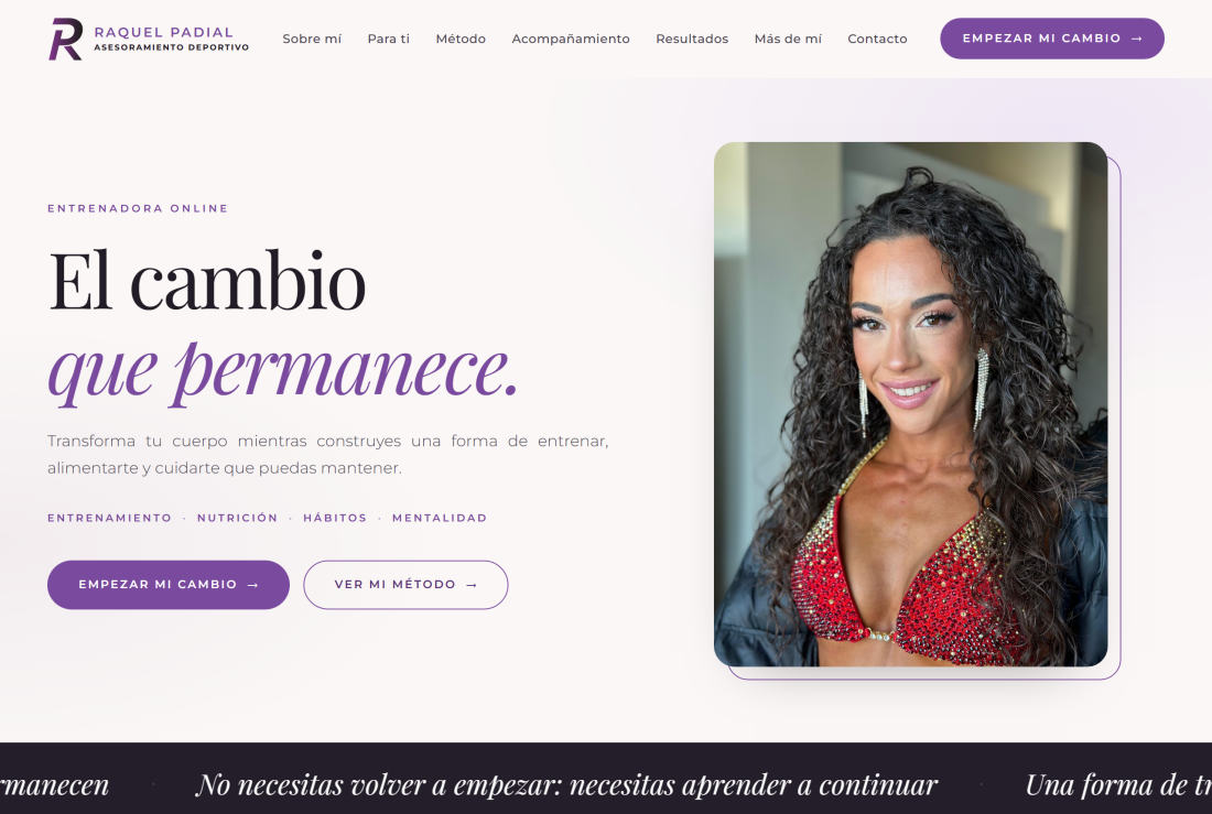 Página de inicio de la web de Raquel Padial