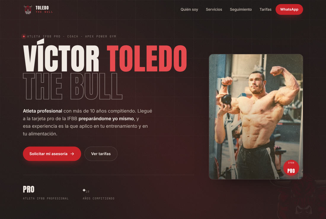 Página de inicio de la web de Víctor Toledo, The Bull